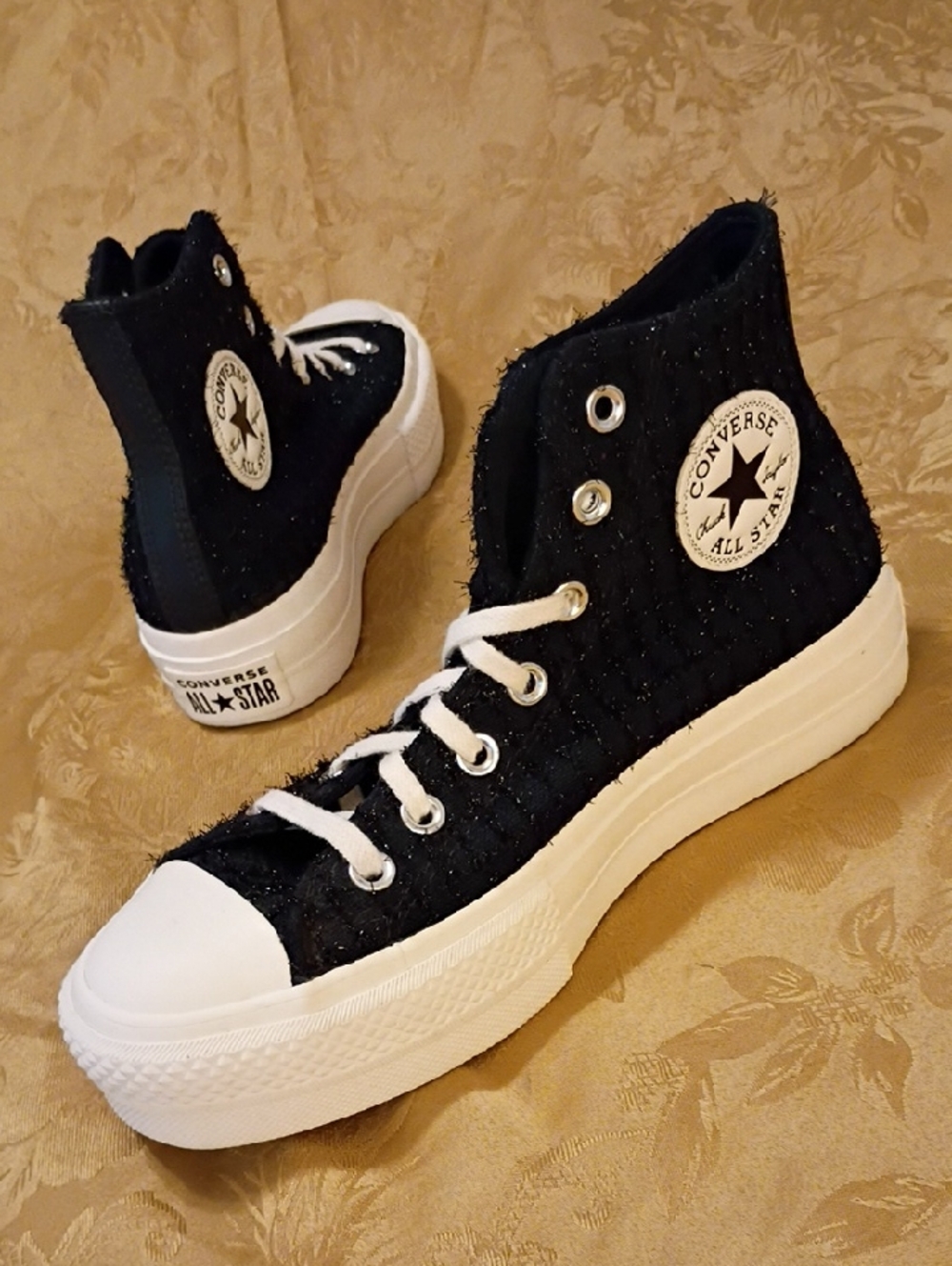 CONVERSE High Top Platform  Black and White With Glitter Women's 7.0 Men's 5.0